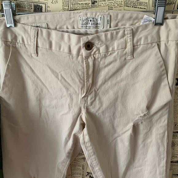 Lucky brand beige pants SZ 2 / 26 ripped style - Picture 3 of 9